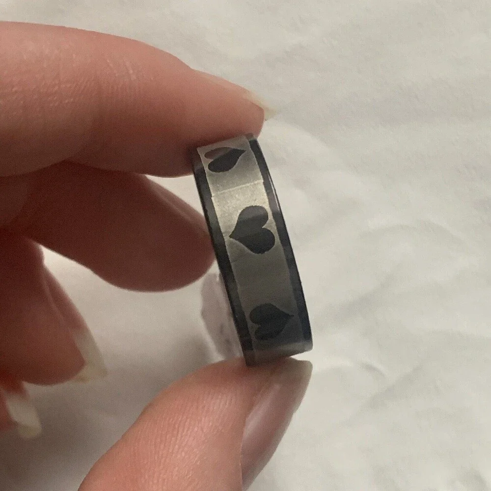Men’s Stainless Steel Black Silver Heart Ring Size 13.5